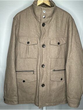 Michael Kors Men's Beige Field Coat with Stand Collar